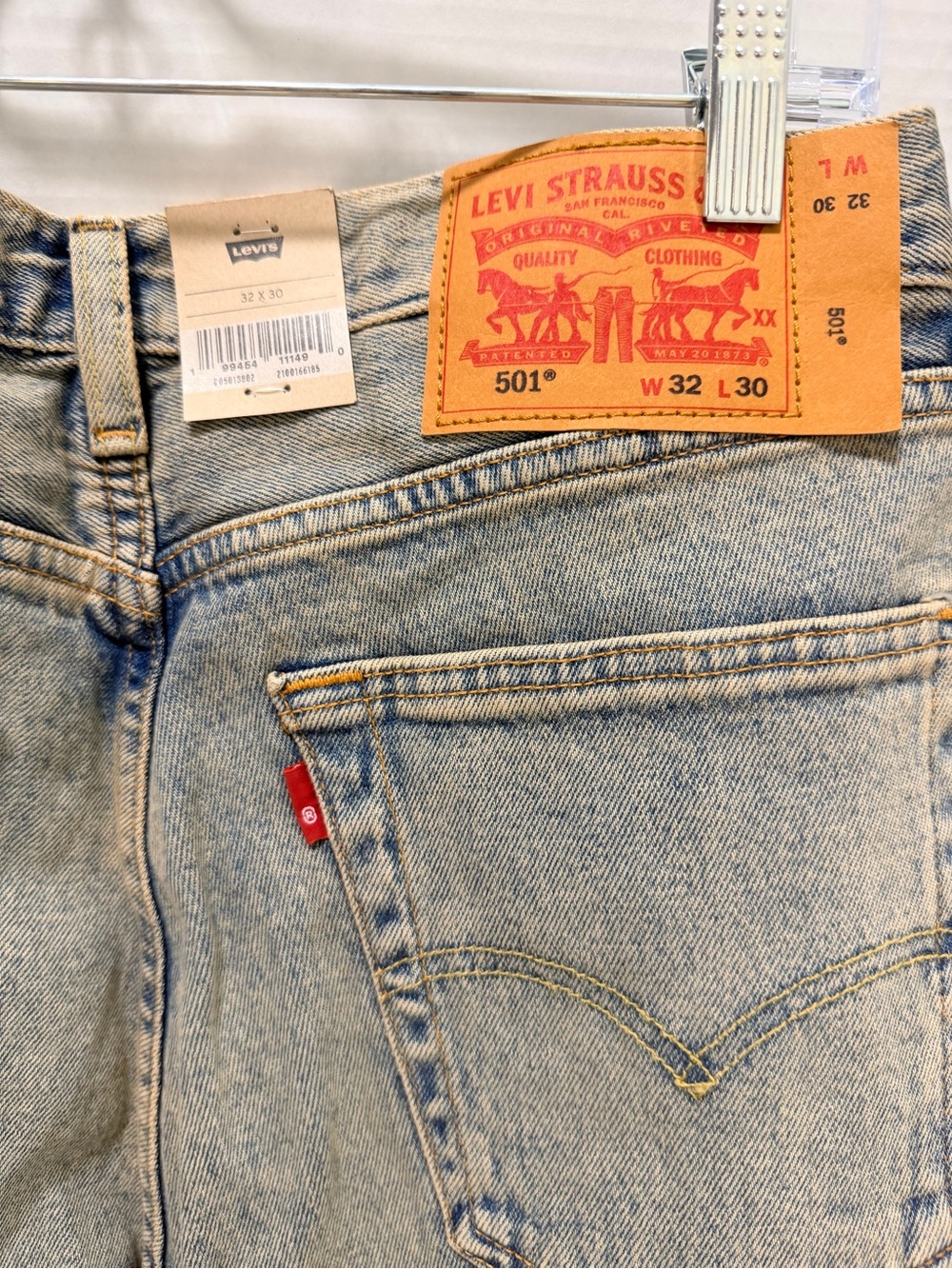 Levi’s 501 Original Men’s Jeans 32x30 Light Wash Stretch Straight Leg NWT - Picture 8 of 15